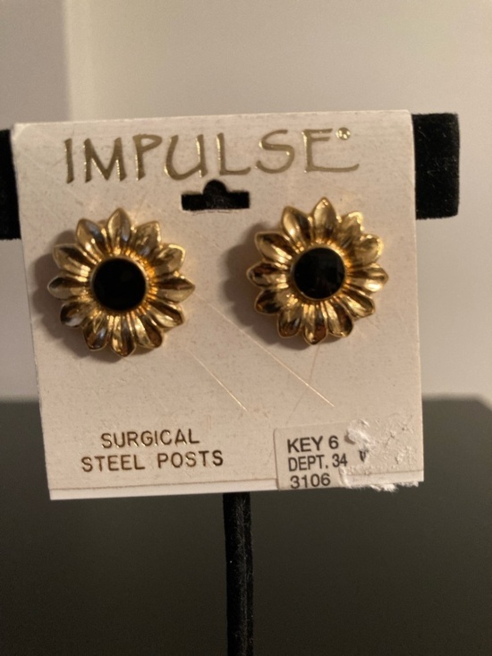 Impulse Gold Sunflower Stud Earrings with Black Center